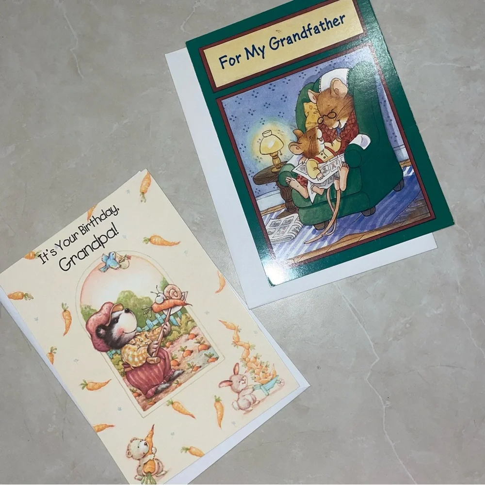 2 Vintage Happy Birthday Grandpa Cards